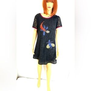 A FULI Black Lined Lace and Motif fun Dress size large